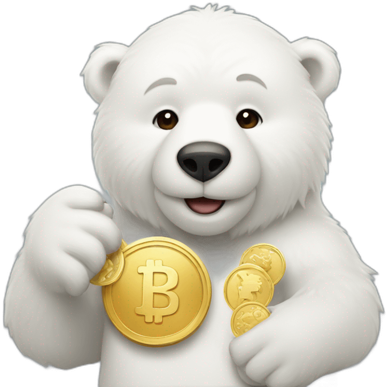 white bear with gold coin in hands emoji