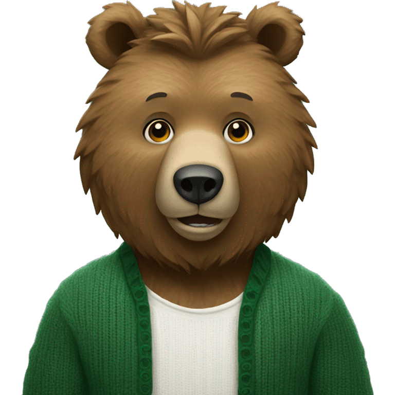 A grizzly with a white shirt and a pine green sweater  emoji