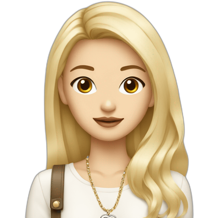 Blonde Chanel Asian girl who is a software engineer with Birkin bag and Chanel necklace emoji