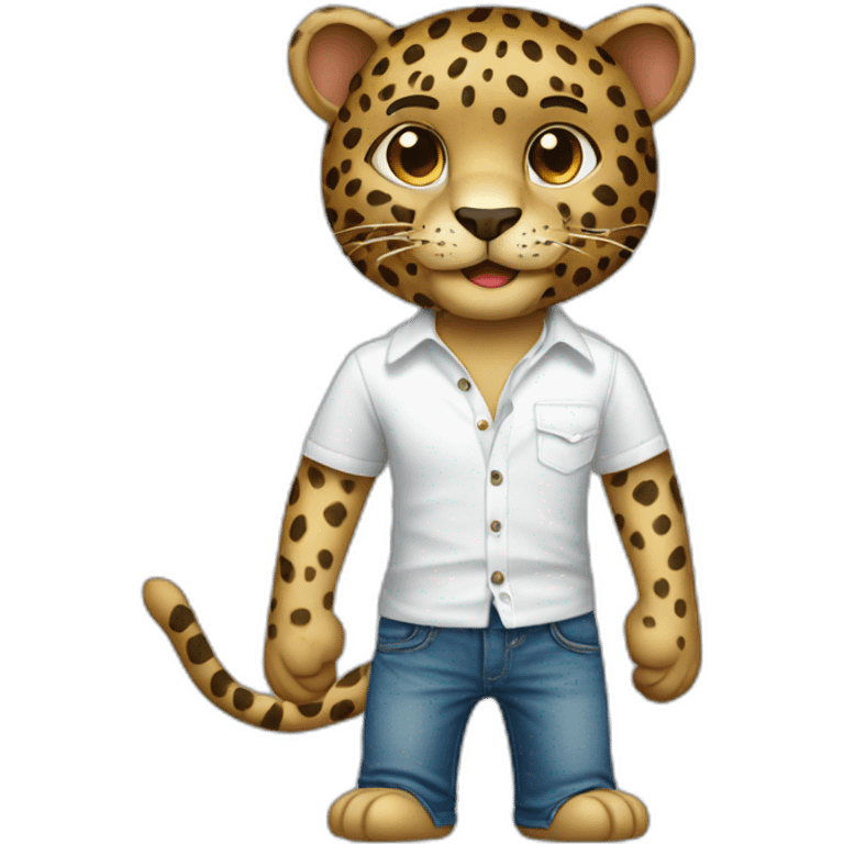 A humanoid leopard wearing jeans and white shirt emoji