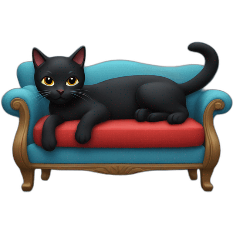 A black cat with a red bandana clawing at a blue sofa emoji