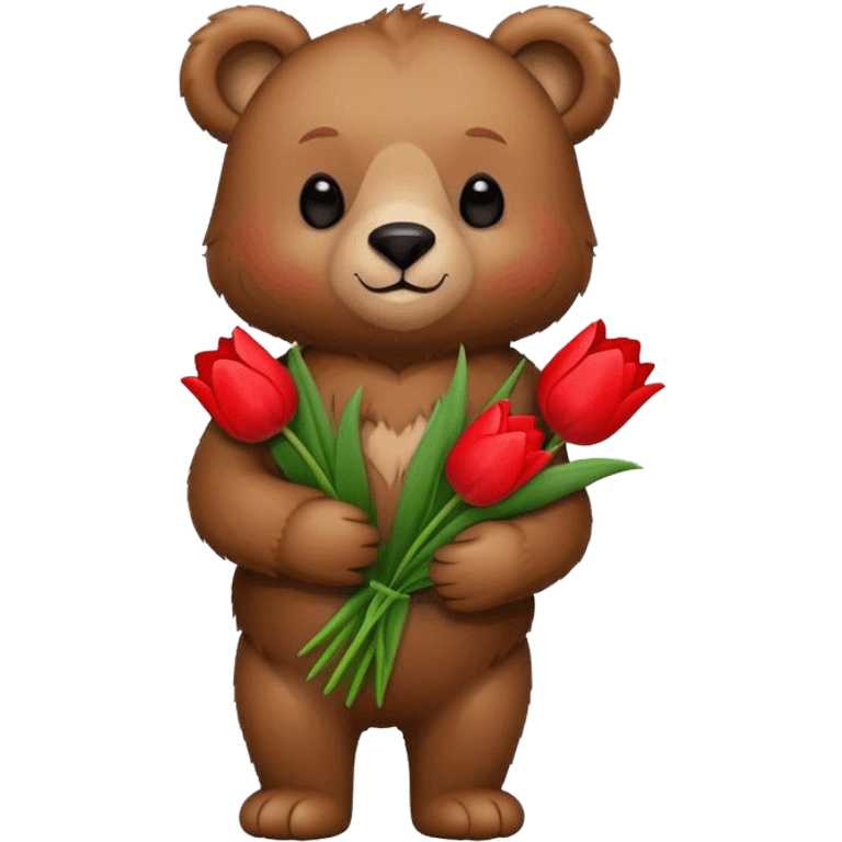 Bear holding a red tulip bouquet emoji