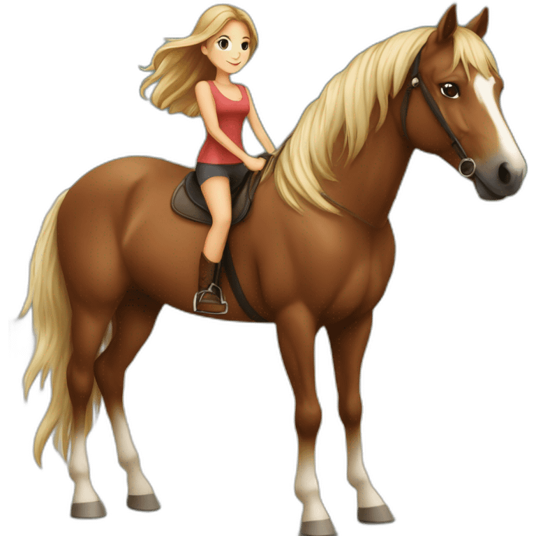 A brown horse was riding from a beautiful girl emoji