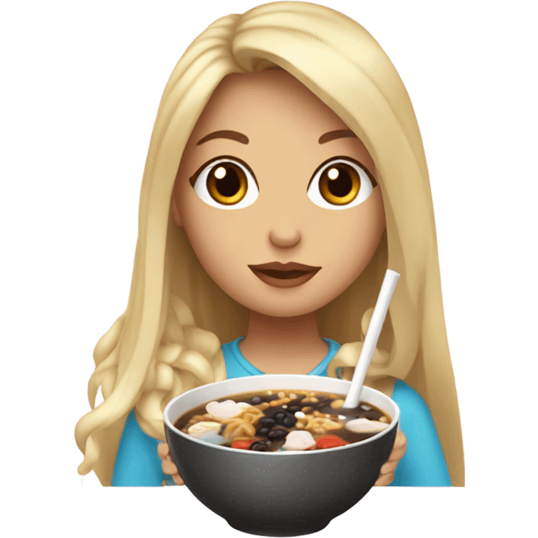  Blonde long hair girl eating Korean food and drinking boba emoji