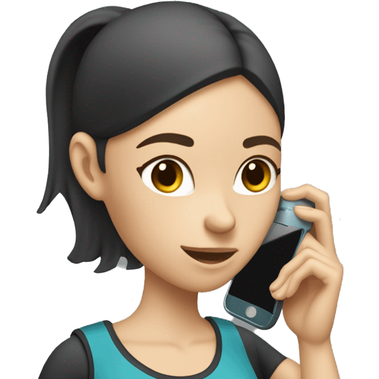 white skinny female with long dark hair in exercise clothes holding a phone under her ear emoji