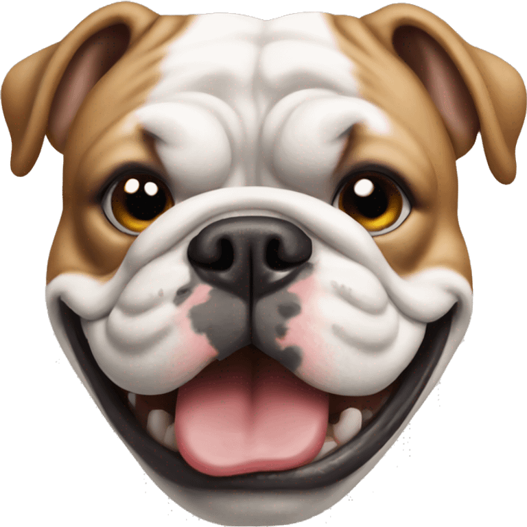 An English bulldog with the teeth shown emoji