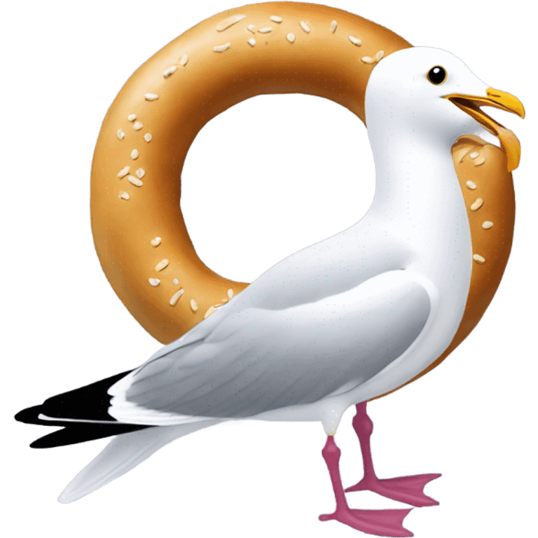 A seagull with a bagel in its mouth emoji