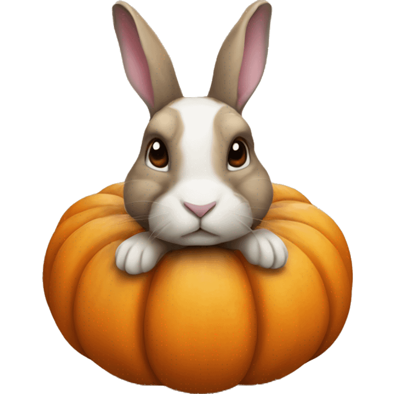 Realistic rabbit in pumpkin autumn emoji