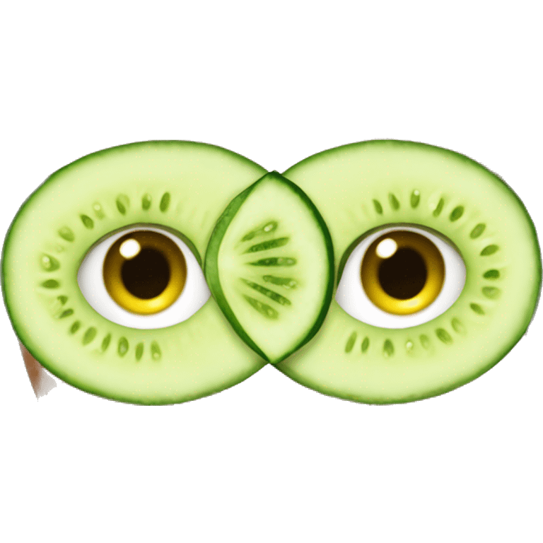 Brunette girl with facemask and cucumber slices on eyes emoji