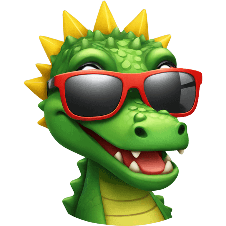 An alligator with a red mohawk and star shaped yellow sunglasses  emoji