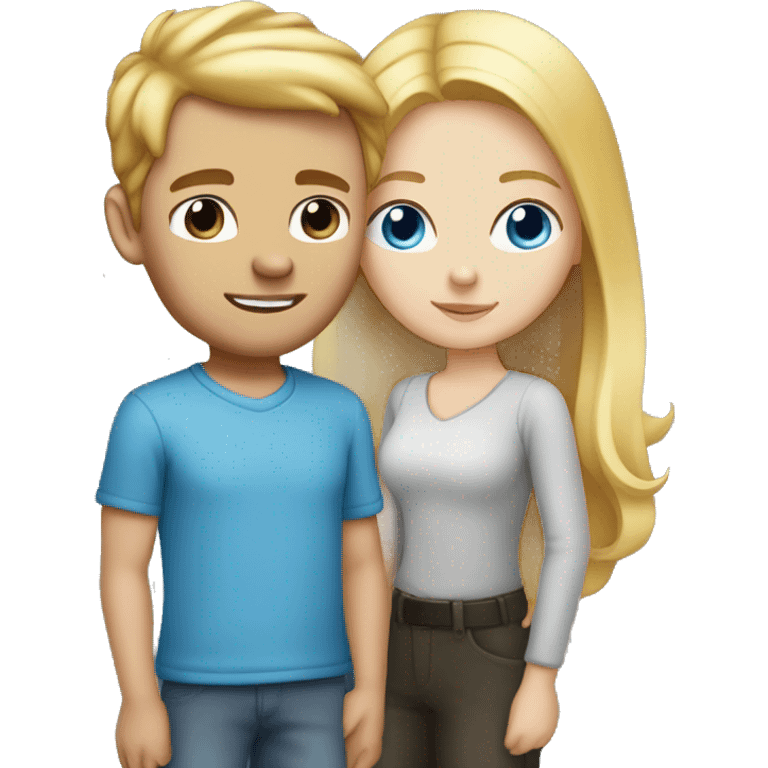 Girl with blonde hair blue eyes standing with a guy with reddish hair and blue eyes  emoji