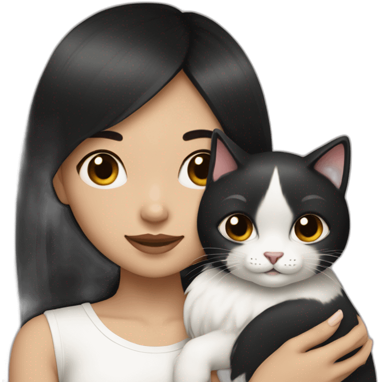 Black hair and while complexion Girl with a white cat in her lap emoji