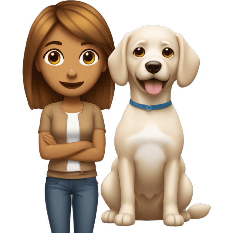 chica con cabello castaño y un perro blanco pequeño emoji