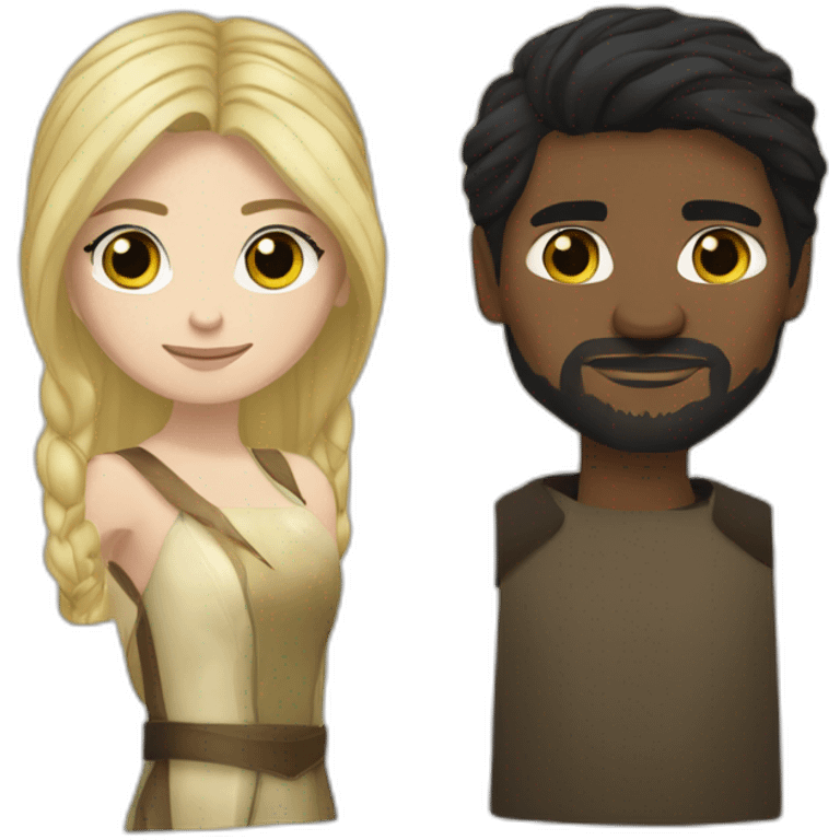 black haired woman and blond-haired jaime lannister from game of thrones, couple emoji