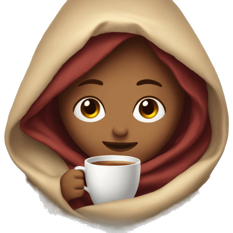 girl with dark red hair inside a blanket sipping coffee eyes closed emoji