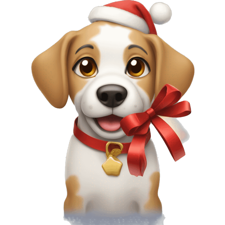 dog with christmas gift emoji