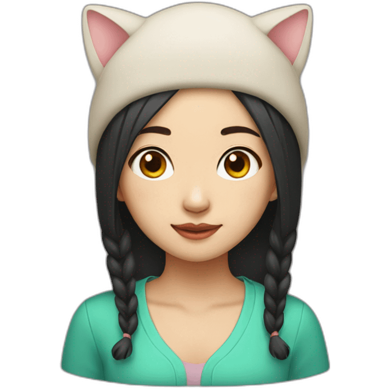 chinese girl with a cat hat emoji