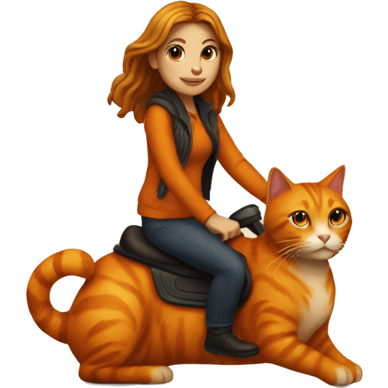 Kaitlyn riding an orange cat emoji