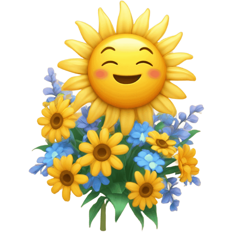 A sun holding flowers and having a good time emoji