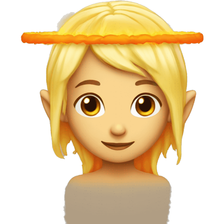 Yellow hair elf with orange angel halo made of fire emoji