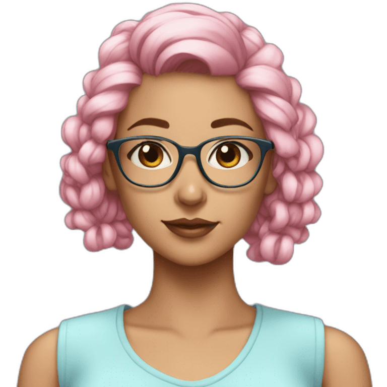 Beautiful Aesthetic Woman, glasses, light blue skirt, pink ponytail emoji