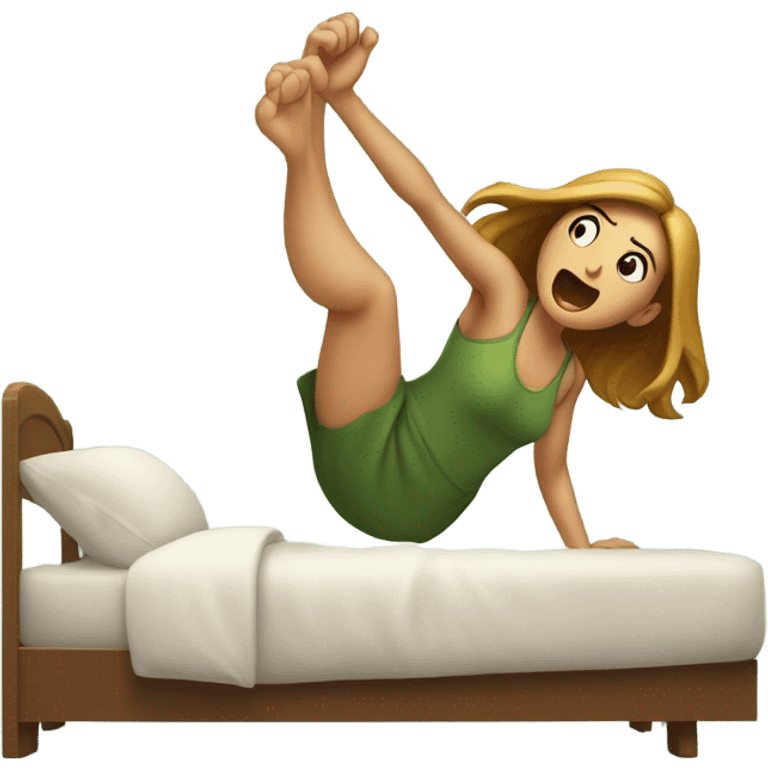 Woman falling from bed to wooden floor emoji