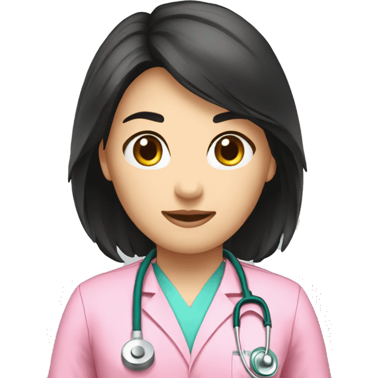 doctor dark long black hair  pink physiotherapist uniform  emoji