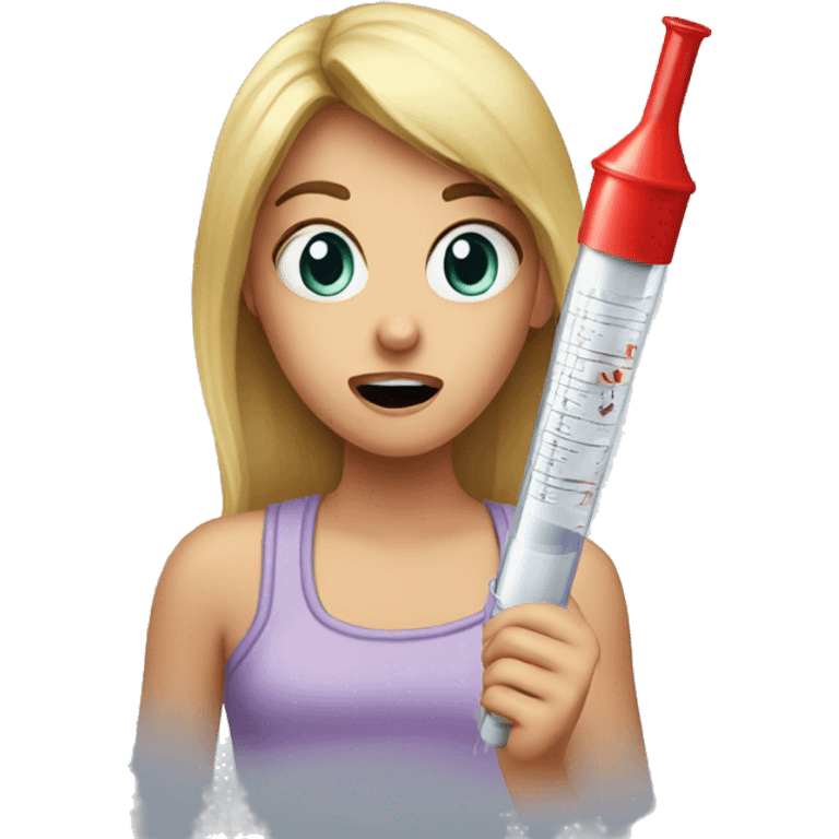 girl scared looking at a huge syringe emoji