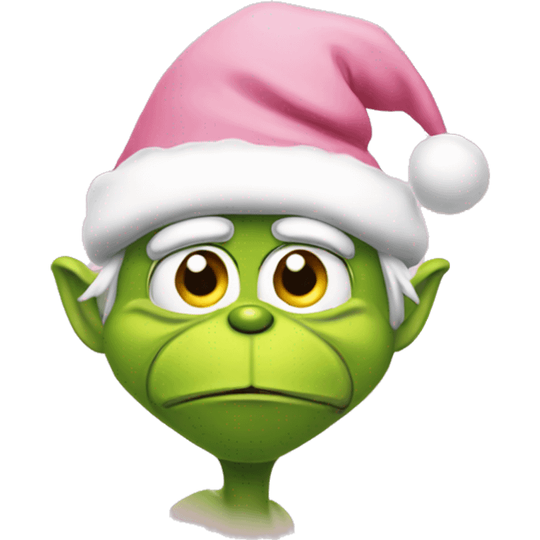 Grinch with a light pink santa hat emoji