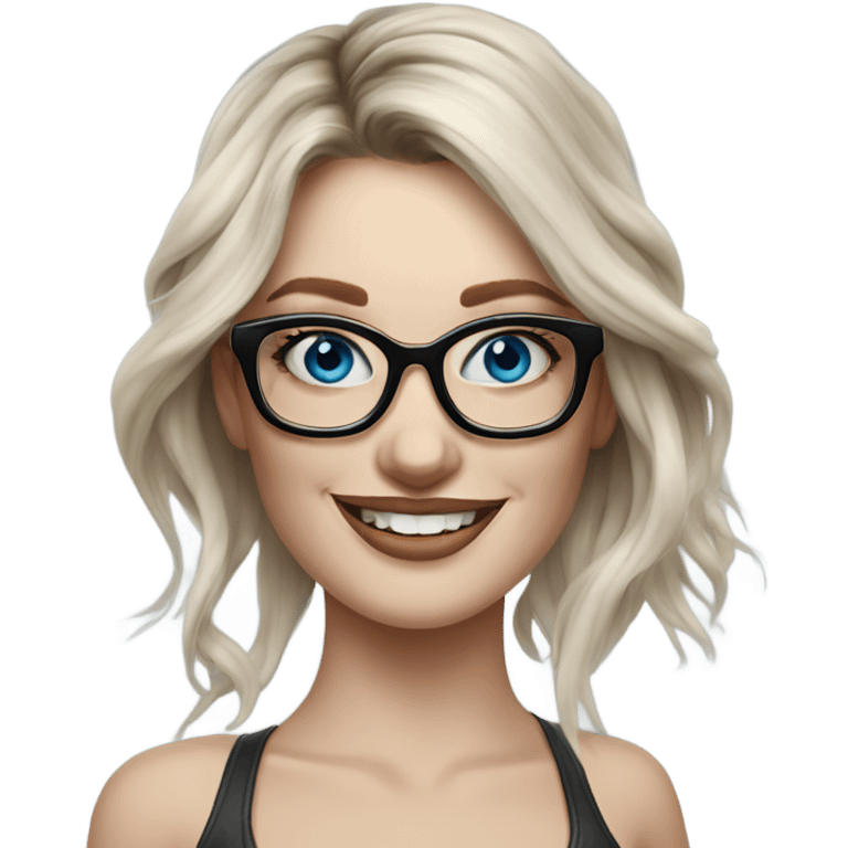 Hyper Realistic Balayage pale beautiful tattooed woman with glasses and blue eyes happy  emoji