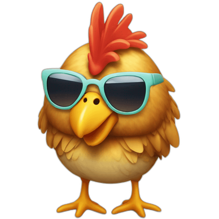 Chicken with short and sunglasses in a beach emoji