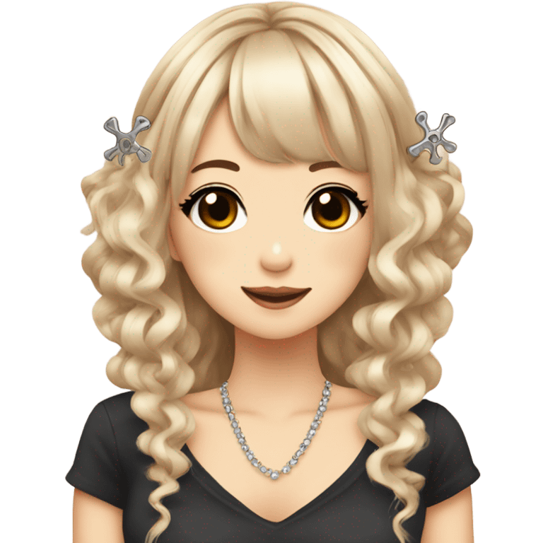 Gyaru girl with cute bone hair clips emoji