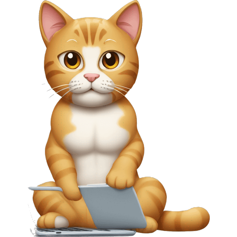 Muscly cat using laptop emoji