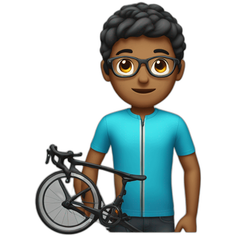 boy wearing glass showing his road bike emoji