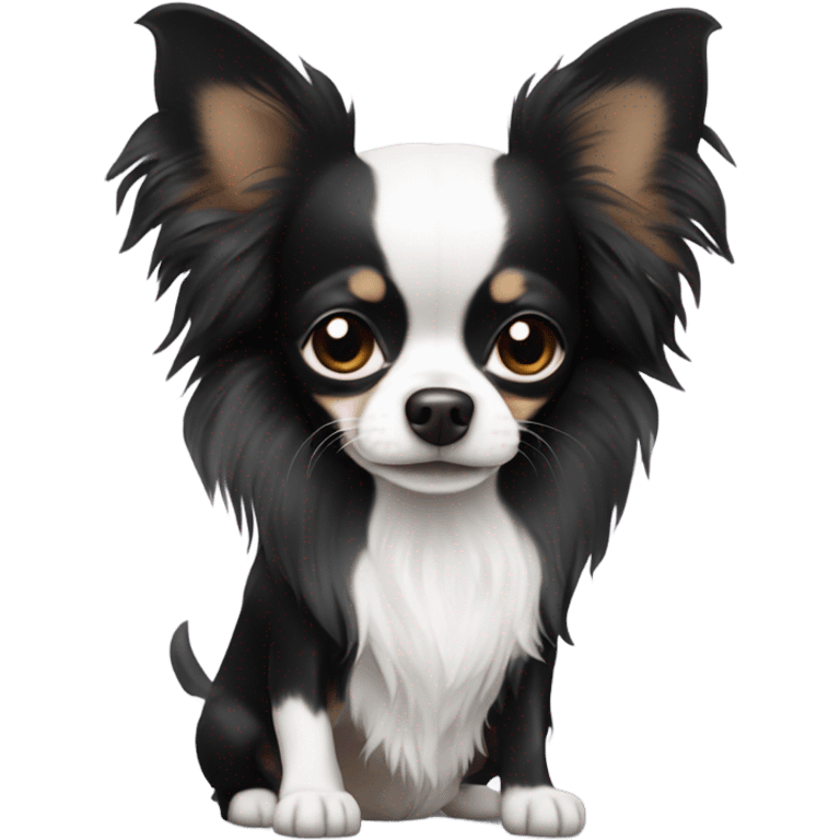 fully only black and white long haired chihuahua. No brown fur. emoji