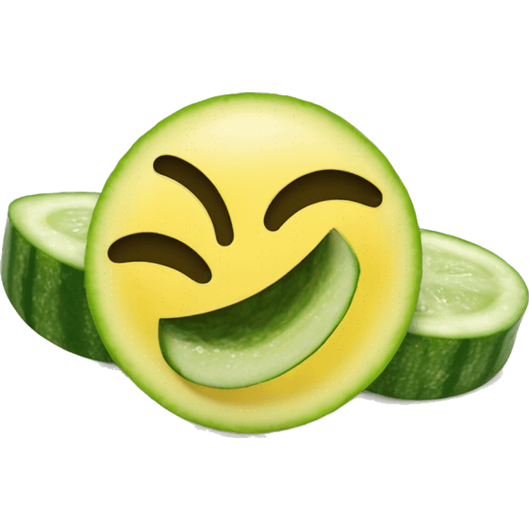 Yellow smiley face with cucumber slices on eye lids emoji