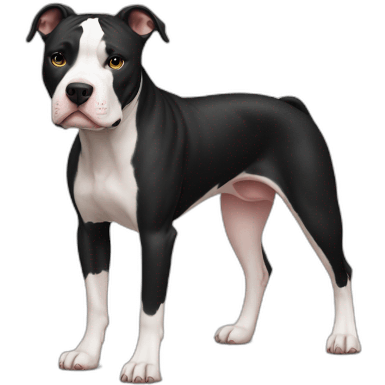 Black and white pitbull with limping right back leg emoji