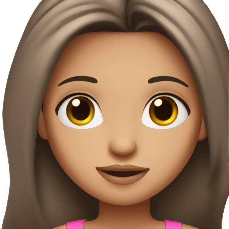 brunette long hair girl with cute pink top tank and makeup  emoji