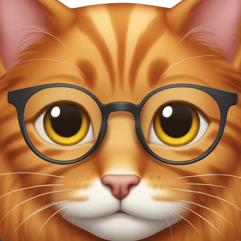 A red-haired cat with beady eyes wearing eyeglasses emoji