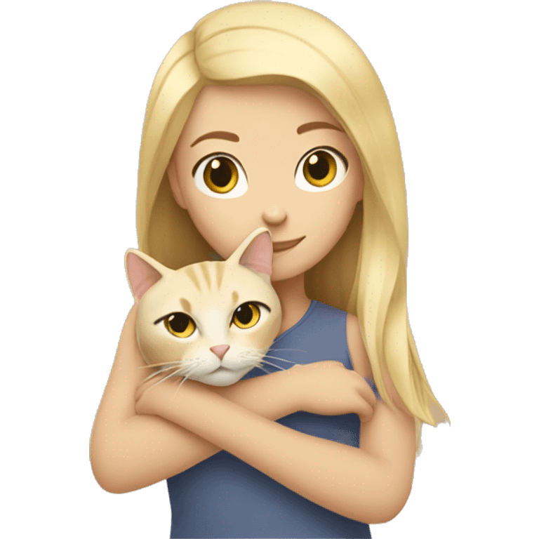 Blonde girl snuggling beige cat emoji