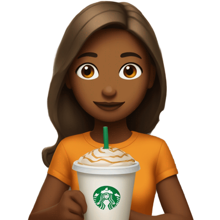 Girl drinking a pumpkin spice from Starbucks emoji