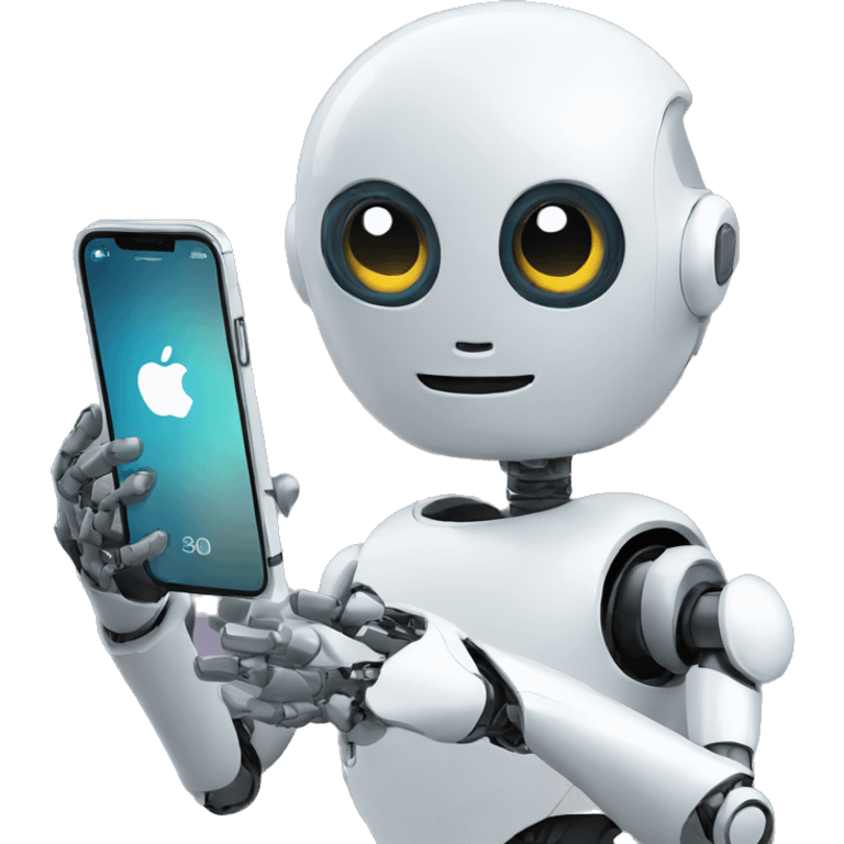 robot looking at his iphone emoji