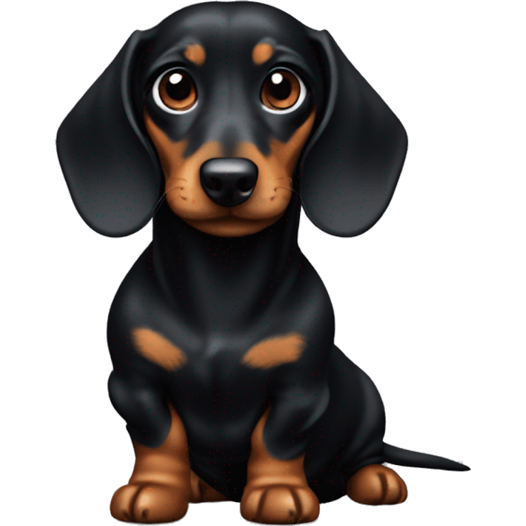 Mini Dachsund wearing black fleece jumper emoji