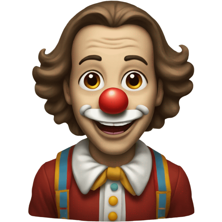 Clown with a brown long hair and tongue out emoji