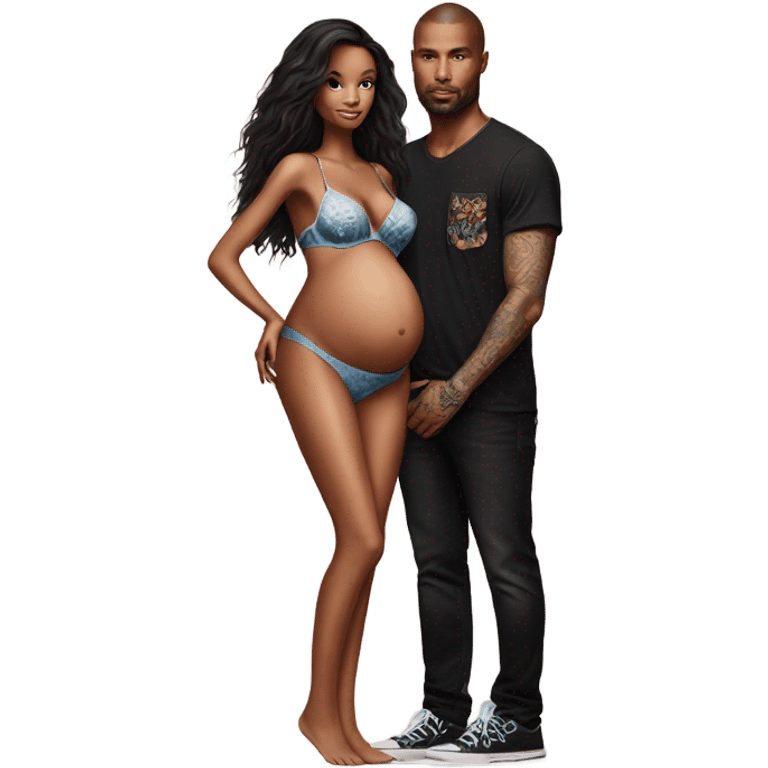 Photo of a Victoria secret model pregnant Standing next to a tattooed male model  emoji