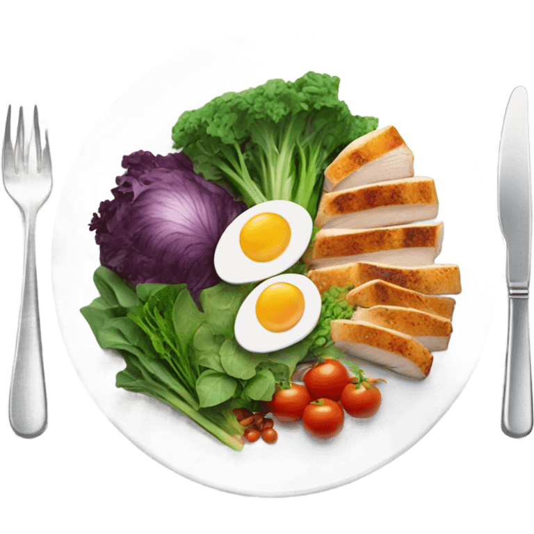 round white plate with healthy food emoji