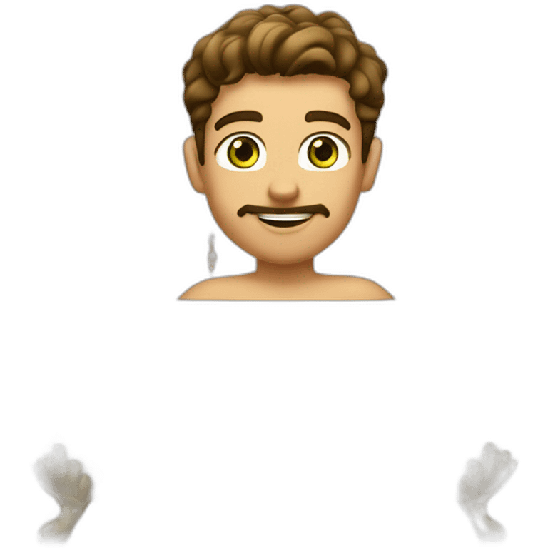 Posh-muscle-boy-brown-hair-green-eyes-pearl-necklace-in-golden-bathtub-legs emoji