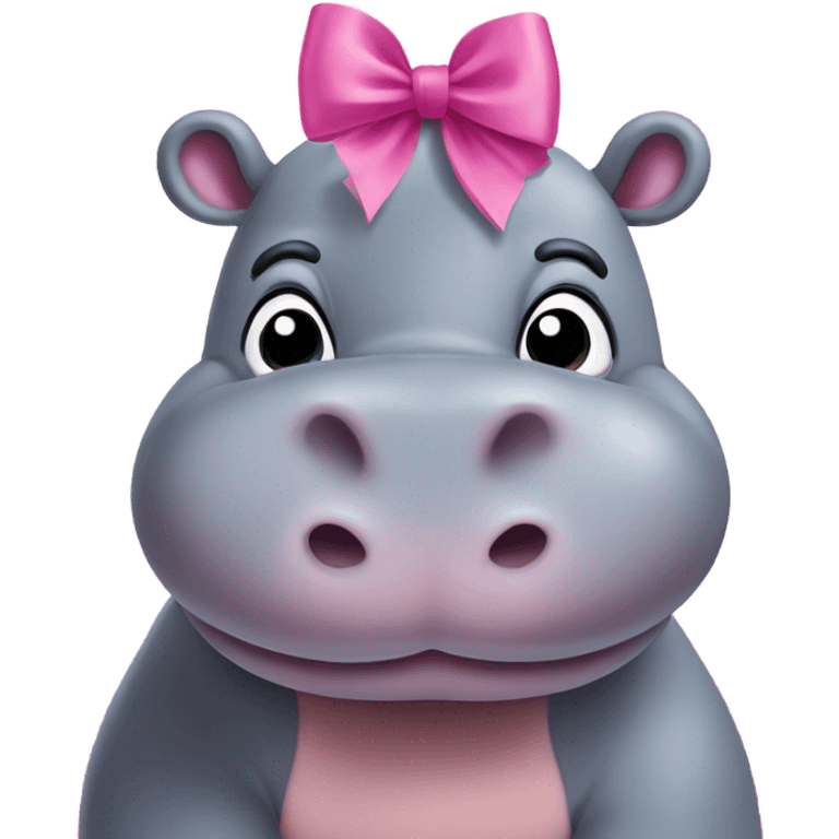 Pink bow on a hippo head emoji