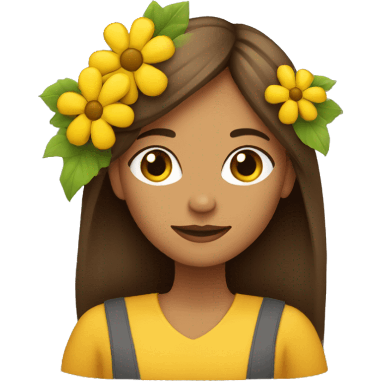 mujer de cabello castaño con flores amarillas emoji