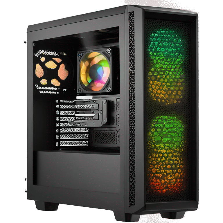 Black gaming PC RGB mid-tower case with glass side panel emoji